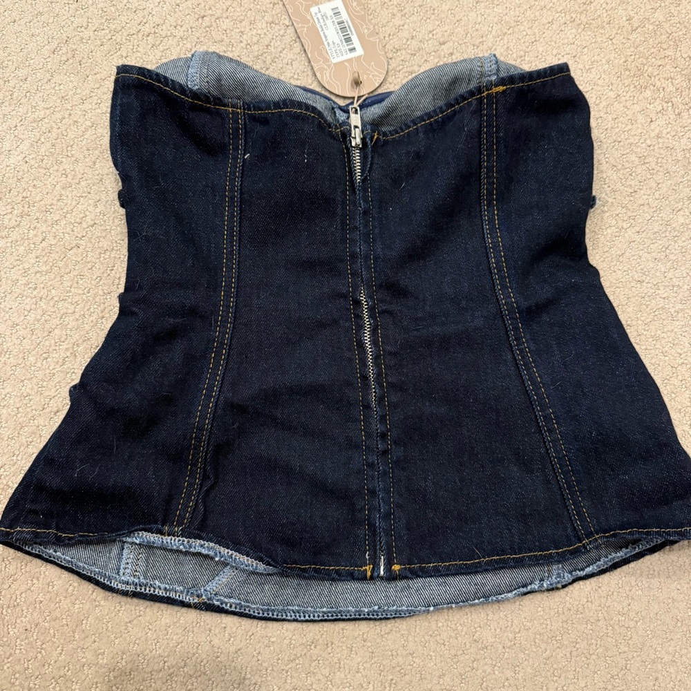 NWT Meshki Sylas Strapless Buckle Denim Top - Indigo Blue - Picture 5 of 5